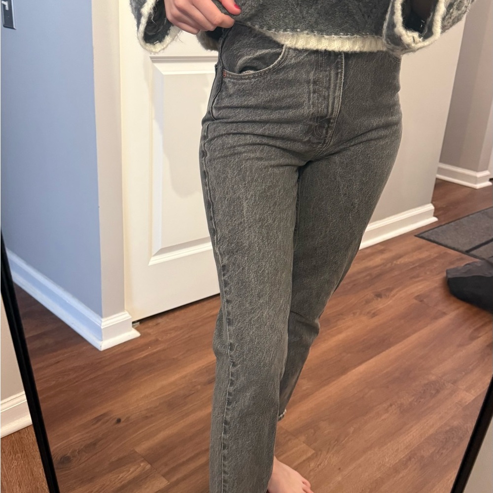 Zara High Rise Charcoal Denim Jeans